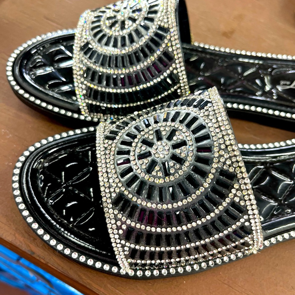 Black rhinestone sandals